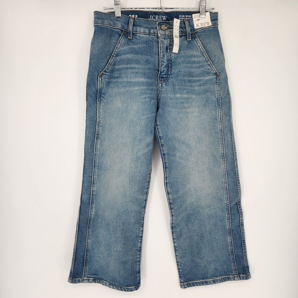 J.Crew Women's 28P Petite Blue Wash Slim Wide High Rise Semi Straight Jeans NWT